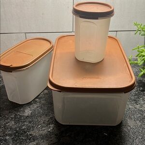 Tupperware Brown and White Modular Mates Storage Set of 3